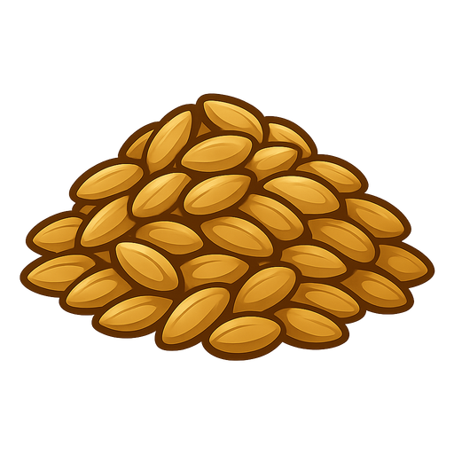 Pile of seeds.
Single Game Texture.  In-Game asset.  2d.  Blank background.  High contrast.  No shadows