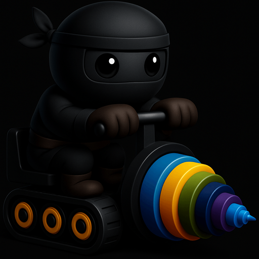 Same image of ninja with dig machine but with different colors. HD colors. black ninja