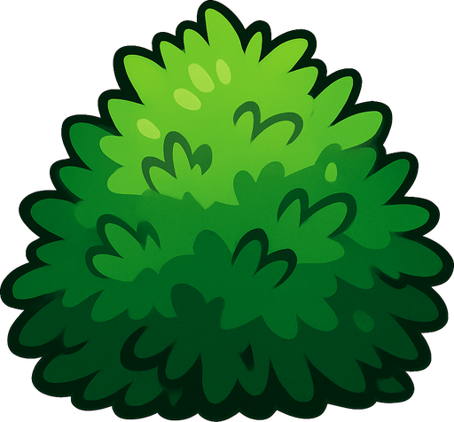Green bush.
In-Game asset.  2d.  High contrast.  No shadows