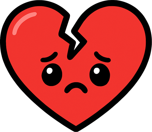 Un corazón roto triste 
cute.
In-Game asset.  2d.  High contrast.  No shadows