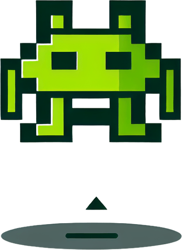 It looks like a bright green space invader.
Single Game Texture. In-Game asset. 2d. Blank background. High contrast. No shadows.