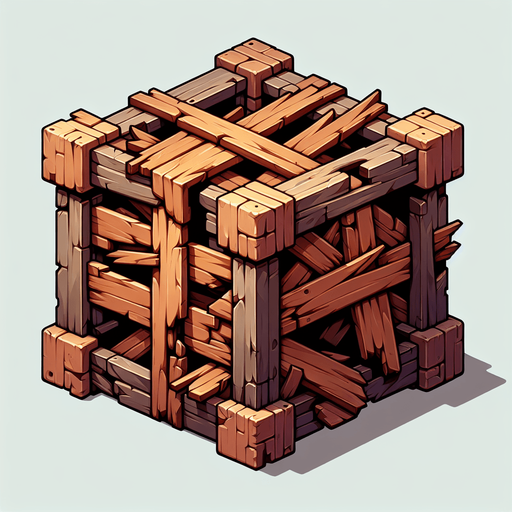 2D wreckage of wood, square, HD colors.
Single Game Texture.  In-Game asset.  2d.  Blank background.  High contrast.  No shadows