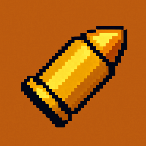 Pixel art bullet.
In-Game asset.  2d.  High contrast.  No shadows