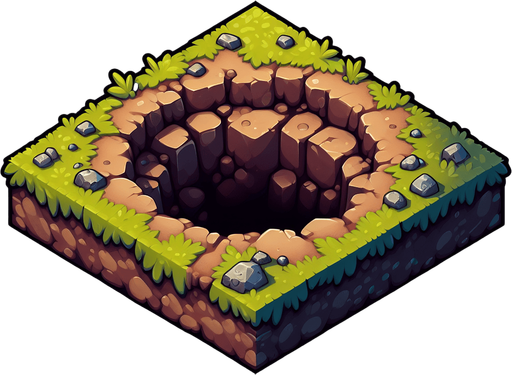 hole in ground.
Single Game Texture. In-Game asset. 2d. Blank background. High contrast. No shadows.