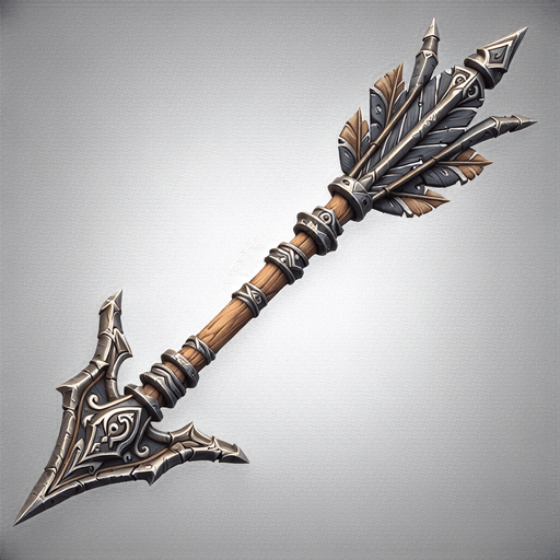 Warcraft 3 image of a medieval arrow..
Single Game Texture. In-Game asset. 2d. Blank background. High contrast. No shadows.