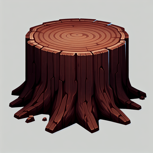 Ağaç kütüğü vektör tarzda dik bir adet koyu kahverengi.
Single Game Texture.  In-Game asset.  2d.  Blank background.  High contrast.  No shadows