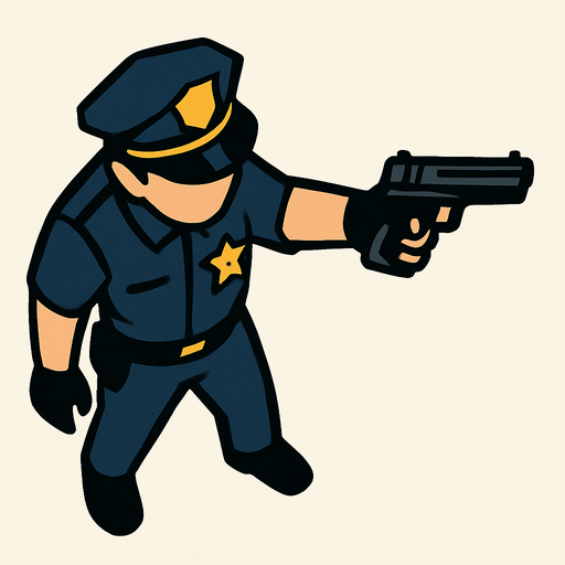 a topdown policeman and he's pointing a gun. In-Game asset. 2d. High contrast. No shadows.
In-Game asset.  2d.  High contrast.  No shadows