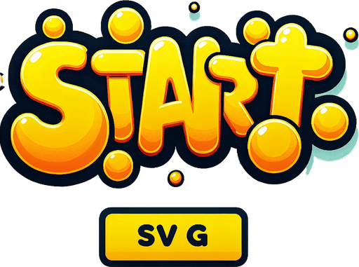 an SVG of the word 'Start'. word should be yellow and the font should look like its made out of bubbles. cartoon.
Single Game Texture.  In-Game asset.  2d.  Blank background.  High contrast.  No shadows