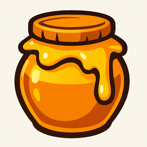Tarro de miel con un poco de ella desbordandose.
In-Game asset.  2d.  High contrast.  No shadows