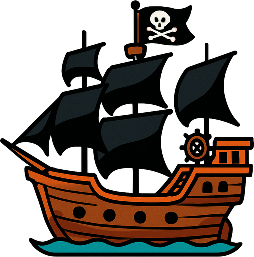 pirate ship.
In-Game asset.  2d.  High contrast.  No shadows