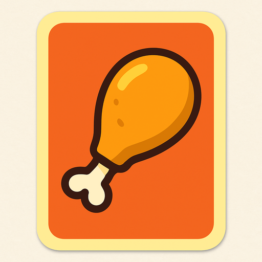 Create an image for a memory game's card's front with an icon of a chicken leg food.
In-Game asset.  2d.  High contrast.  No shadows
