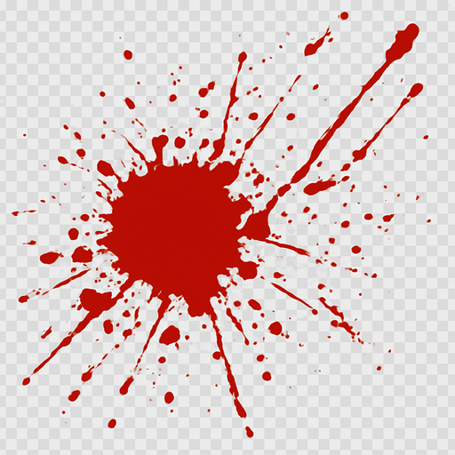 blood splatter effect. In-game assets. No background. Transparent background..
High contrast.  No shadows