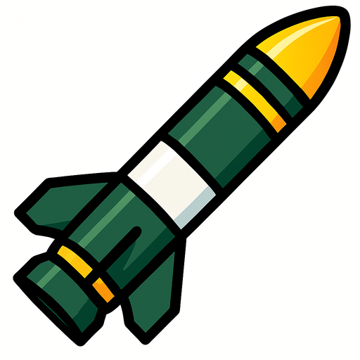 A surface-to-air (SAM) missile..
In-Game asset.  2d.  High contrast.  No shadows