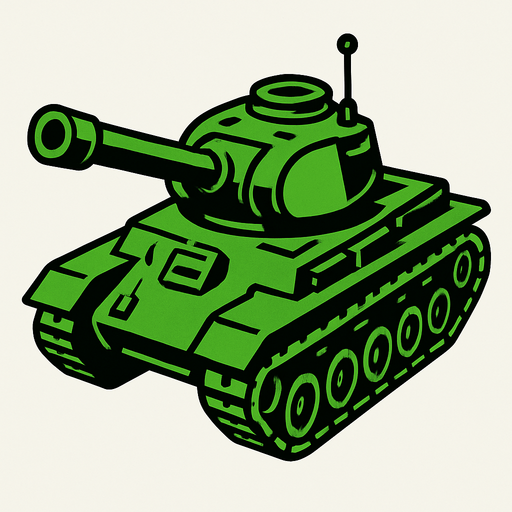 tanque de guerra verde 2D en una perspectiva de tercera persona.
In-Game asset.  2d.  High contrast.  No shadows