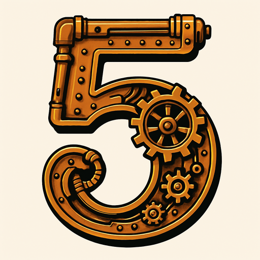 numero 5 en estilo steampunk.
In-Game asset.  2d.  High contrast.  No shadows