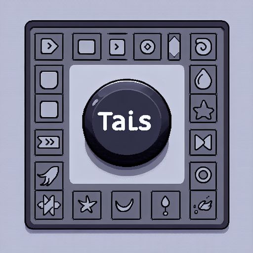 a button saying 'tails'.
In-Game asset. 2d. Blank background. High contrast.