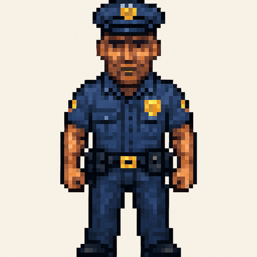 police officer pixel. detaylı surat full body
In-Game asset.  2d.  High contrast.  No shadows