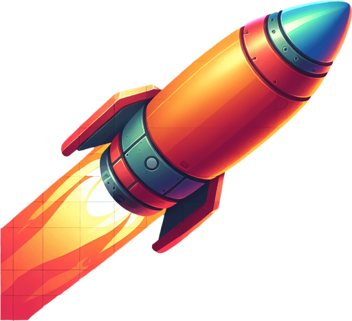Single space torpedo flying upwards in colour.
Single Game Texture. In-Game asset. 2d. Blank background. High contrast. No shadows.