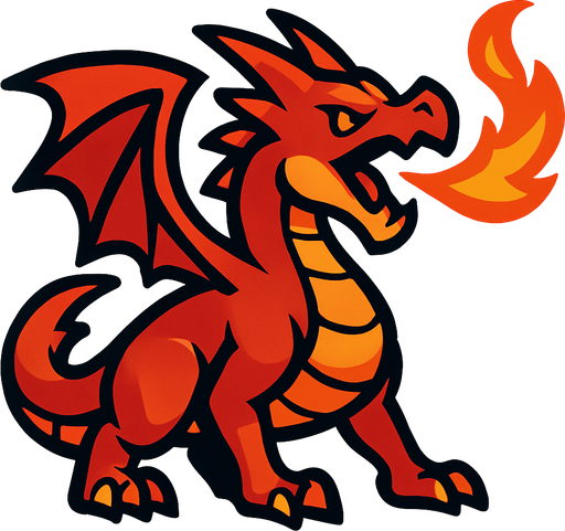 Dragon feu.
In-Game asset.  2d.  High contrast.  No shadows