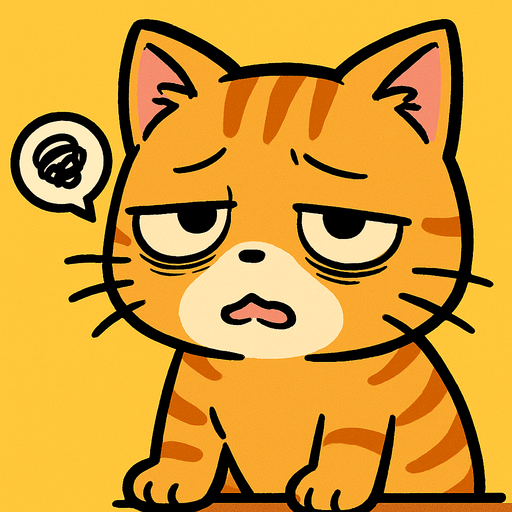 Cute tired cat manga cartoon style.
In-Game asset.  2d.  High contrast.  No shadows