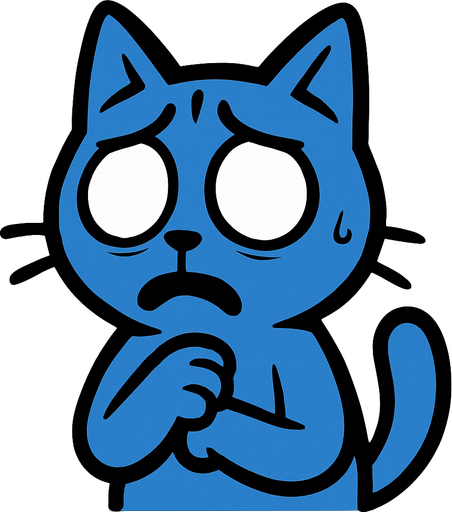 Un gato azul sin pupilas preocupado.
In-Game asset.  2d.  High contrast.  No shadows