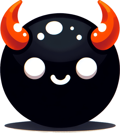 Uma bolinha preta com chifres dos olhos brancos sorridente laranja,jogo 2d fundo png.
Single Game Texture. In-Game asset. 2d. Blank background. High contrast. No shadows.