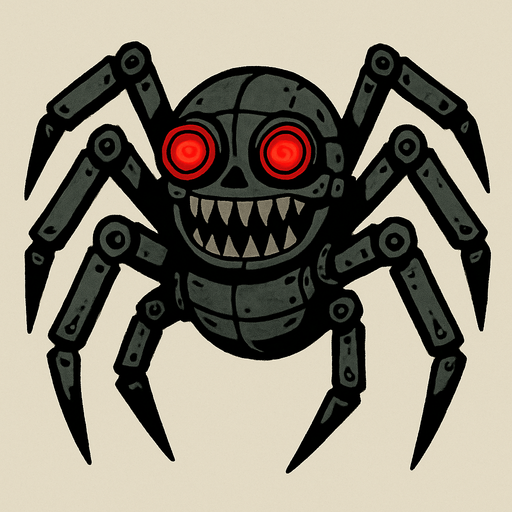 creepy animatronic spider.
In-Game asset.  2d.  High contrast.  No shadows