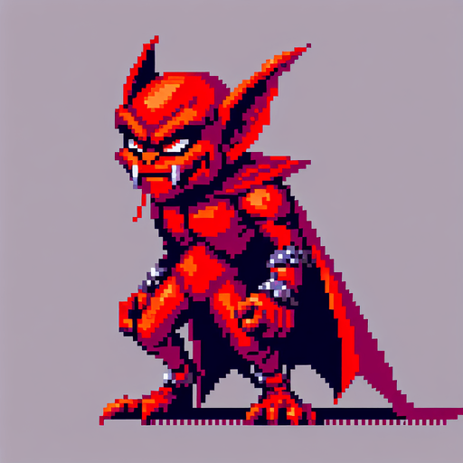 Pixel art in SNES Castlevania style. Red goblin Single Game Texture. In-Game asset. 2d. Blank background. High contrast. No shadows. Pixel art in SNES Castlevania style. Red goblin