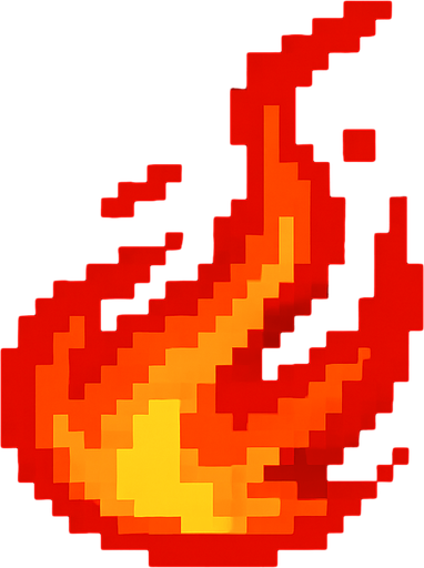 Ráfaga de fuego roja en pixel art.
In-Game asset.  2d.  High contrast.  No shadows