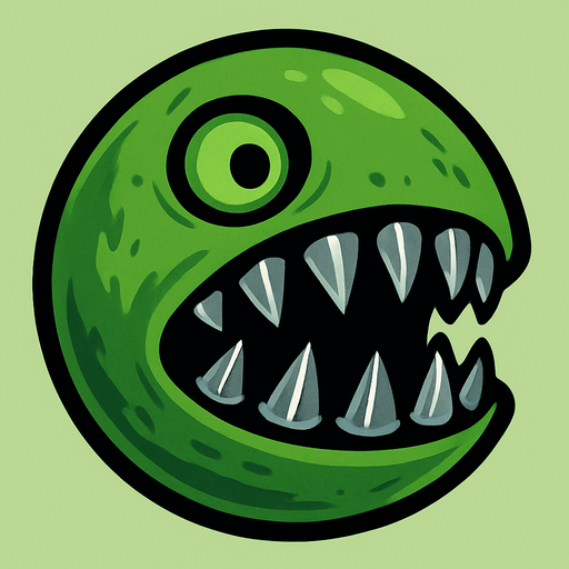 a green scary ball with metal teeth.
In-Game asset.  2d.  High contrast.  No shadows