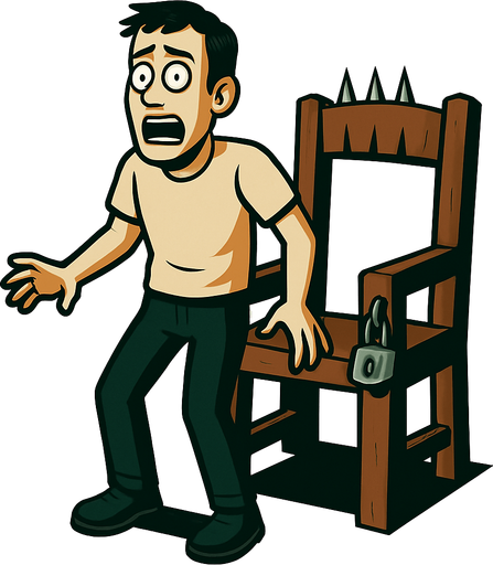same pic of the chair with tied and 2 locks are on the sides of is woods they are opened and same person but the person is standed up and it's free from tiedes and shocked