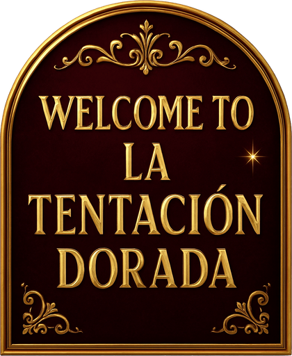 Crea un asset visual para un banner de bienvenida arqueado de casino de lujo.

Diseño:

Forma de arco elegante.

Texto central: 'WELCOME TO LA TENTACIÓN DORADA' (o 'WELCOME, HIGH ROLLER').

Tipografía de casino elegante, mayúsculas.

Fondo del arco: Negro, rojo burdeos o azul medianoche profundo (pulido/terciopelo).

Texto y borde: Dorado o plateado brillante (metálico).

Detalles: Filigranas doradas sutiles, brillos.

Efecto: Ligero relieve y resplandor.

Fondo transparente.

Objetivo: Bienvenida opulenta y exclusiva..
In-Game asset.  2d.  High contrast.  No shadows