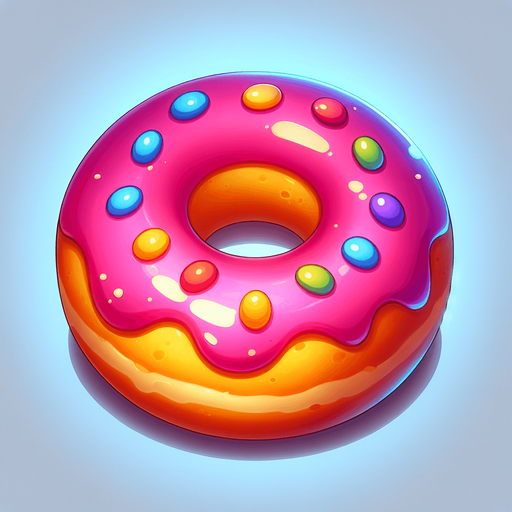 donut cartoon 2d, blank background.
Single Game Texture.  In-Game asset.  2d.  Blank background.  High contrast.  No shadows