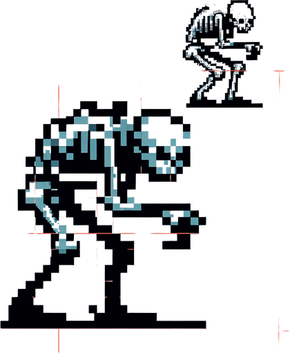 Single Game Texture. In-Game asset. 2d. Blank background. High contrast. No shadows. A pixel art sprite in a Super Nintendo, Super Castlevania style that looks like a skeleton zombie that is haunched over