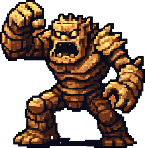colossus monster, pixel art, standing, attacking.
In-Game asset.  2d.  High contrast.  No shadows