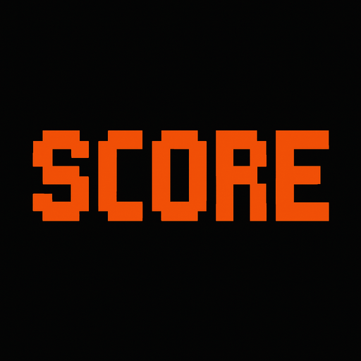 texto hecho con pixeles que diga score.
In-Game asset.  2d.  High contrast.  No shadows