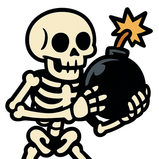 Skeleton with a bomb.
In-Game asset.  2d.  High contrast.  No shadows