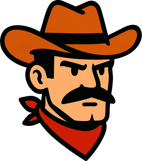 2d cowboy character head.
In-Game asset.  2d.  High contrast.  No shadows