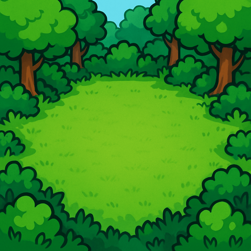 add a grass background, empty middle, grass and trees around.
In-Game asset.  2d.  High contrast.  No shadows
