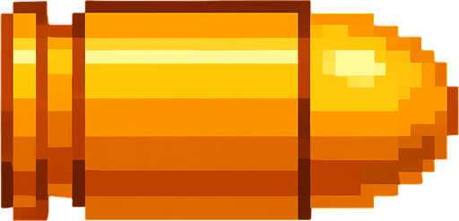 una bala de pistola 9 milimetros hecha con pixeles con perspectiva lateral.
In-Game asset.  2d.  High contrast.  No shadows
