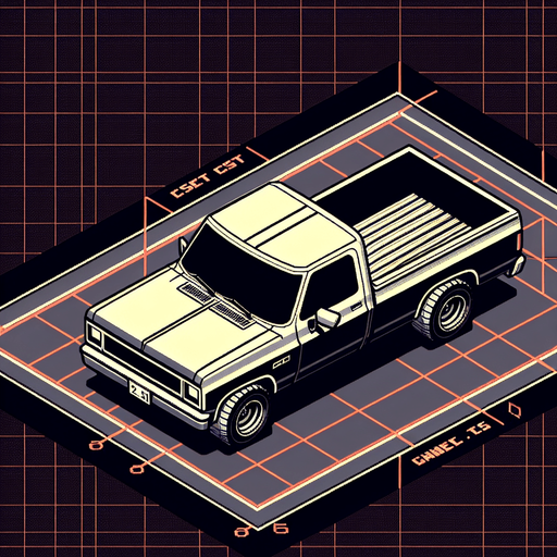 Style: spy hunter. Vehicle Type: pickup truck. Perspective: overhead..
Single Game Texture.  In-Game asset.  2d.  Blank background.  High contrast.  No shadows