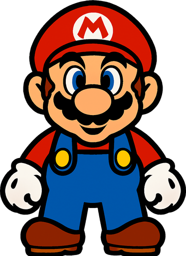 super mario facing camera.
In-Game asset.  2d.  High contrast.  No shadows