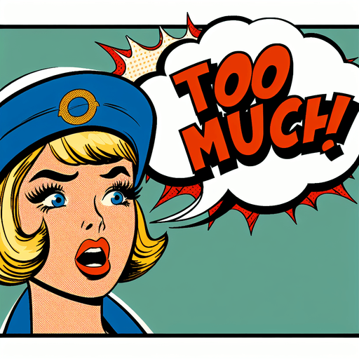 text popup "TOO MUCH!".
comic style