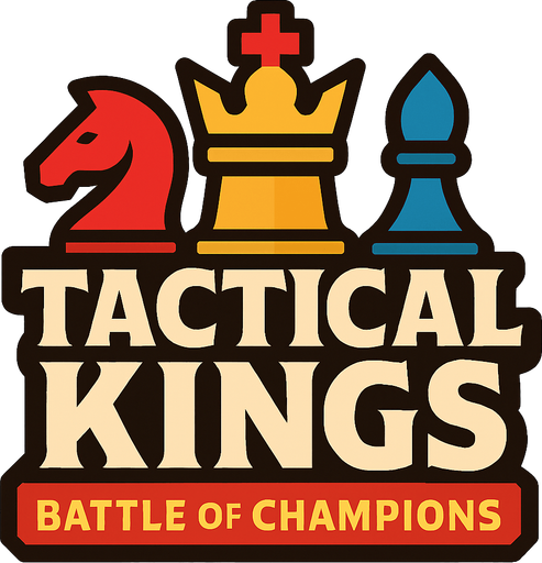 Create a logo for this game based on this description:

Title: "Tactical Kings: Battle of Champions"
A fantasy-themed, chess-inspired strategy game where players control unique units with predefined attack zones. Victory comes from eliminating the opponent’s King by strategically positioning characters on a 5x10 grid..
In-Game asset.  2d.  High contrast.  No shadows