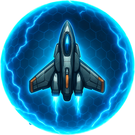 A 2D sci-fi energy shield around a space fighter ship, glowing with electric blue and cyan hues, forming a semi-transparent spherical barrier with pulsing light, subtle hexagonal patterns, and animated energy ripples. The shield should look powerful and futuristic, slightly reflective, and designed for a top-down space shooter game. Transparent background, digital art, perfect for sprite-based visual effects..
In-Game asset.  2d.  High contrast.  No shadows