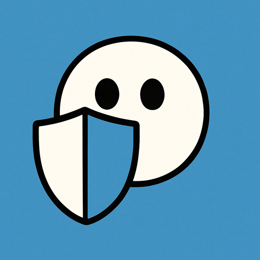 White simple circular enemy seen from above, black outline. Black eyes, with a single shield in-font of it. Black and white only. Blue background.