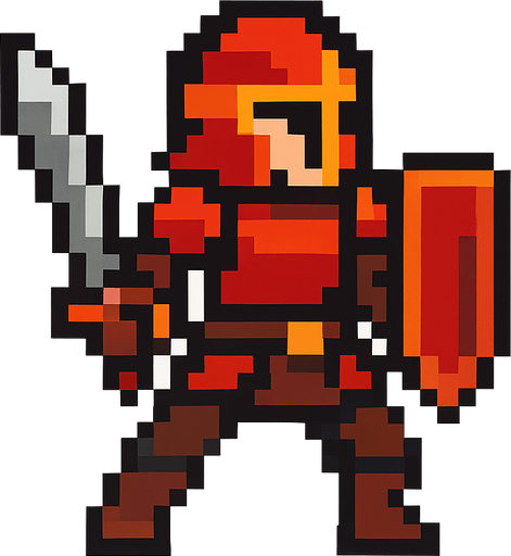 savaşçı piksel.
In-Game asset.  2d.  High contrast.  No shadows