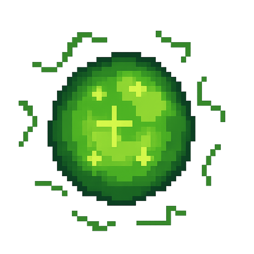 pixel art green orb. No background. Transparent background. Blank background. No shadows. 2d. In-Game asset. flat