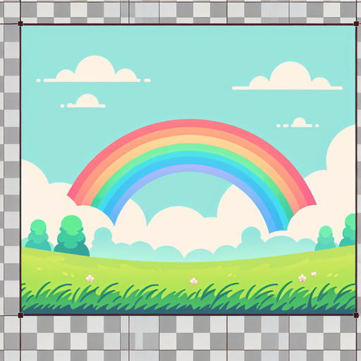 raibow in the background. soft colors. high definition. in game asset. Single Game Texture. In-Game asset. 2d. Blank background. High contrast. No shadows.