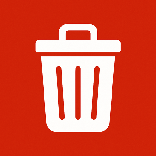 çöp kutusu logosu fakat kırmızı arka planlı (çöp kutusu logosu beyaz renkte olacak).
In-Game asset.  2d.  High contrast.  No shadows